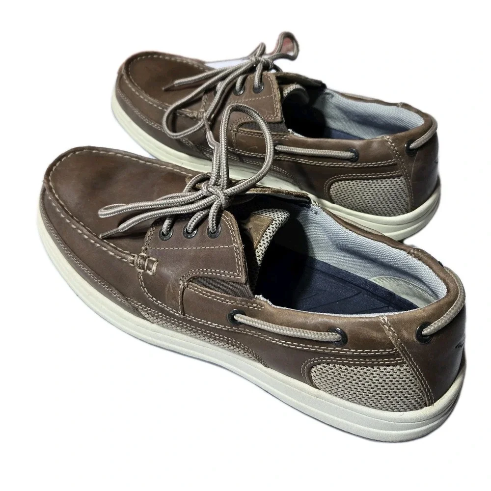 Dockers Beacon Genuine Leather Boat Shoes Mens 10.5 M‎ Brown Lace Up Logo EUC